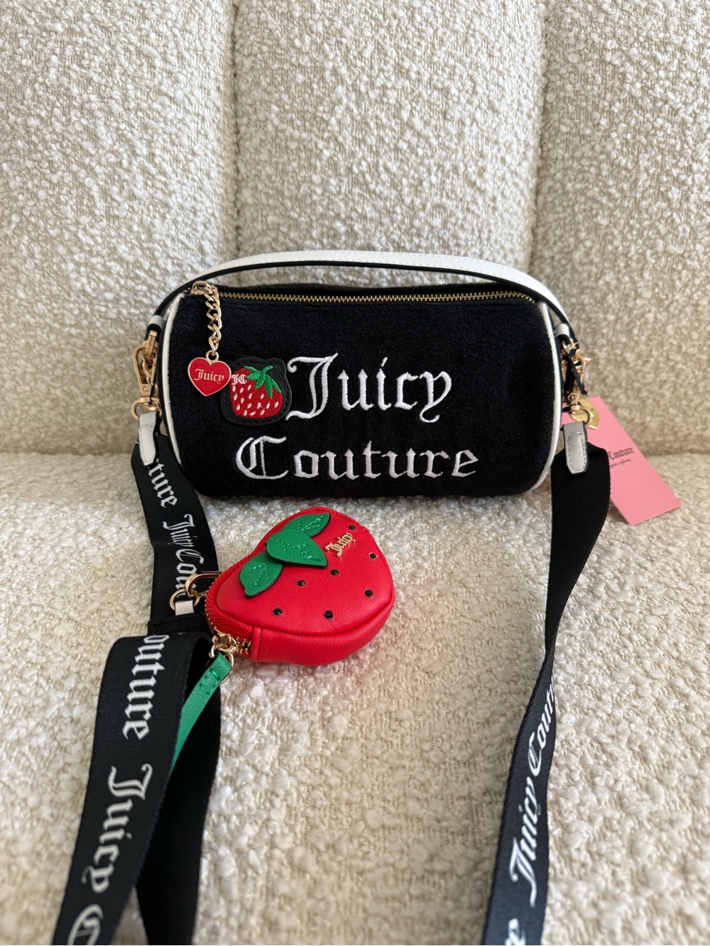 Juicy Couture Black Barrel Bag with Strawberry Charm